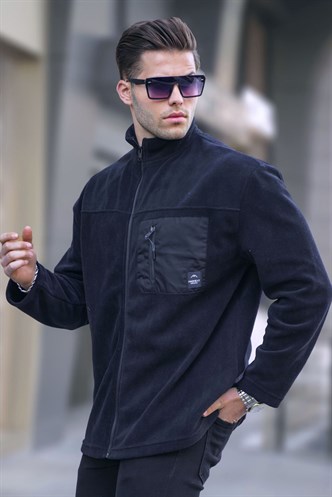 Siyah Cep Detaylı Fermuarlı Polar Sweatshirt  6046