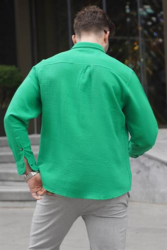 Yeşil Relaxed Fit Müslin Kumaş Erkek Gömlek 5587