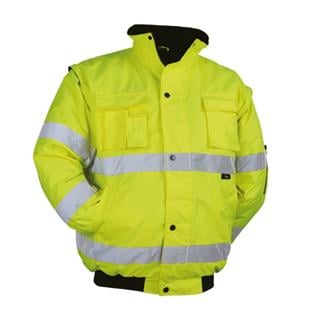 Vizwell VWJK60 Kolları Çıkabilir 300D Oxford Su Geçirmez Reflektörlü Sarı Yüksek Görünürlük Pilot Mont