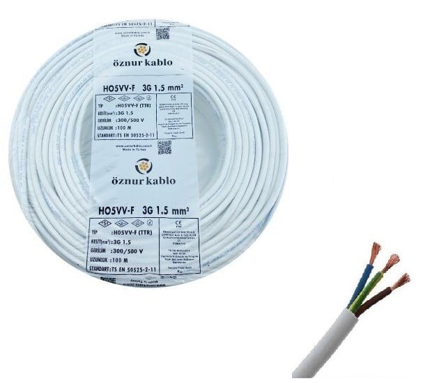3X1,5 mm2 TTR H05W-F BEYAZ KABLO ÖZNUR
