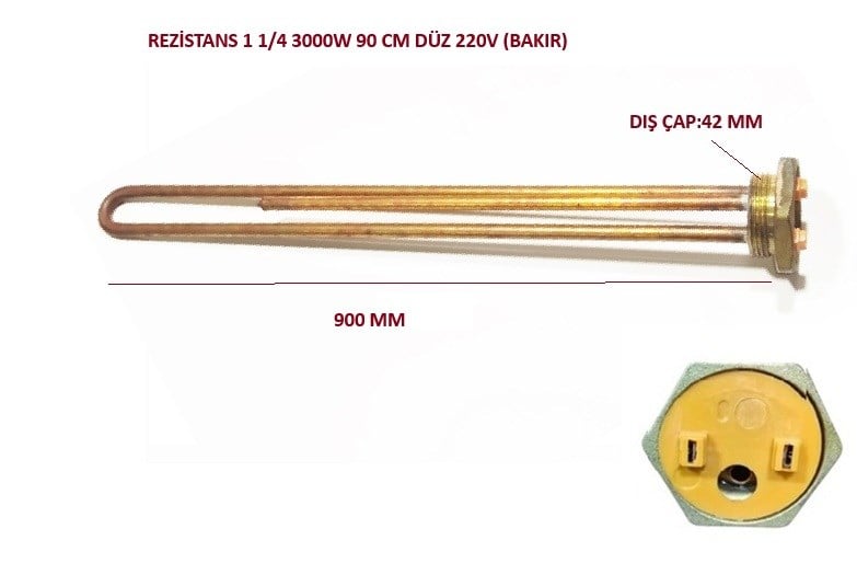 REZİSTANS 1 1/4 3000W 90 CM DÜZ 220V (BAKIR)