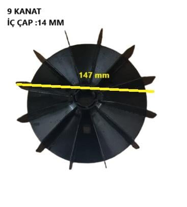 VOLT ELEKTRİK MOTORU PERVANESİ 80 TİP MON. 14*147MM 9 KANATLI (SİYAH)