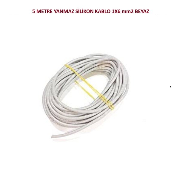5 METRE YANMAZ SİLİKON KABLO 1X6 mm2 BEYAZ