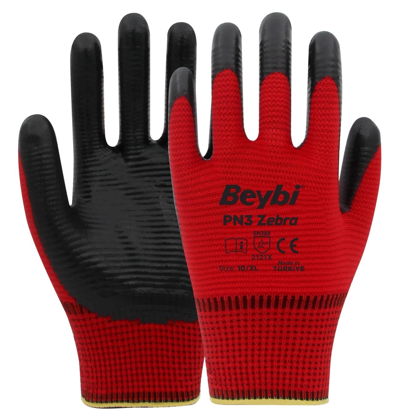 BEYBİ PN3 ZEBRA POLYESTER ÖRME NİTRİL İŞ ELDİVENİ PN3ZEBRA