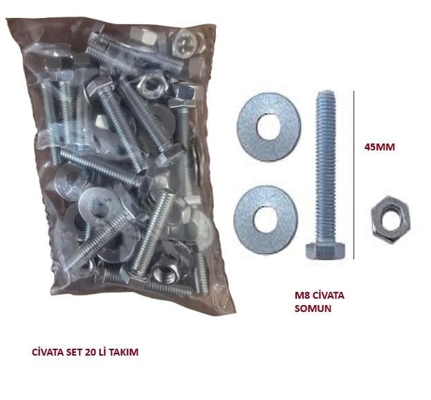 CİVATA 8M*45MM PAKET 20 Lİ (PUL+SOMUN+CİVATA) 