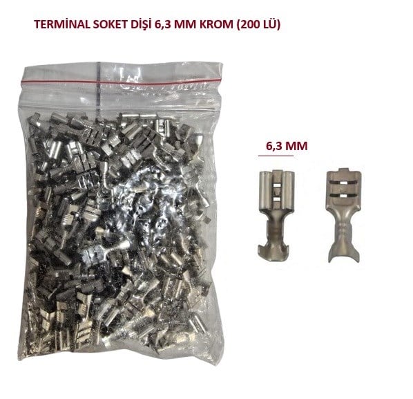 GEÇMELİ DİŞİ TERMİNAL-KROM 6,3MM (200 LÜ)