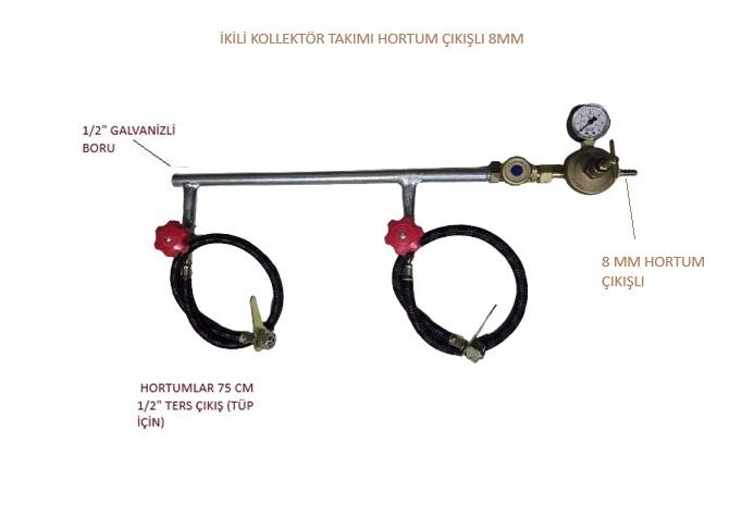 LPG KOLLEKTÖR İKİLİ TAKIM 8MM HORTUM ÇIKIŞLI
