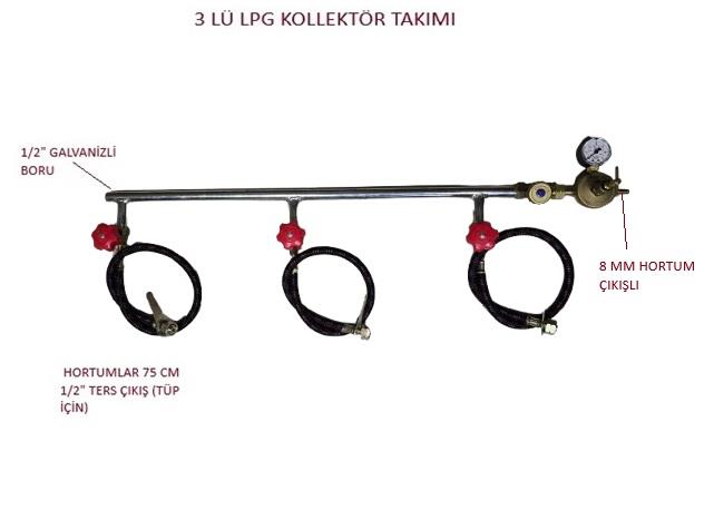 LPG KOLLEKTÖR ÜÇLÜ TAKIM 8MM HORTUM ÇIKIŞLI