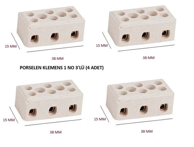 PORSELEN KLEMENS 1 NO 3'LÜ (4 ADET)