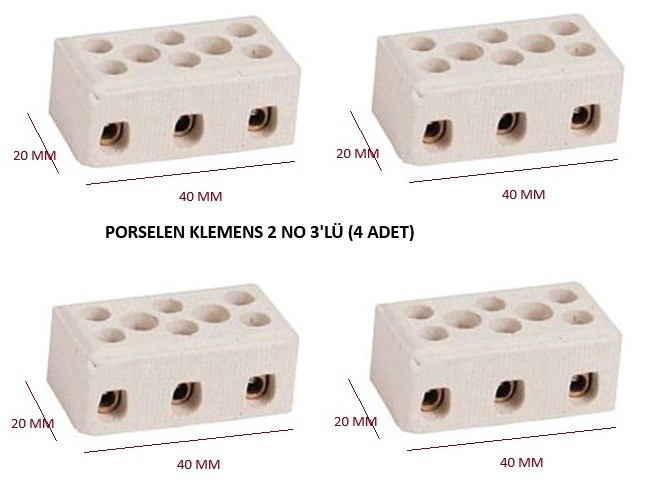 PORSELEN KLEMENS 2 NO 3'LÜ (4 ADET)