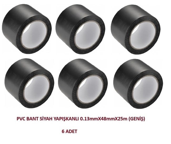 PVC BANT SİYAH YAPIŞKANLI GENİŞ (0,13mmX48mmX25m) 6ADET