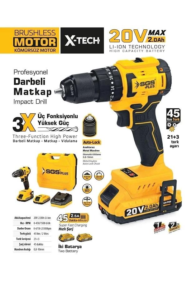 SGS DARBELİ MATKAP VİDALAMA SETİ ÇİFT BATARYA 20V/2.0Ah SGS5530