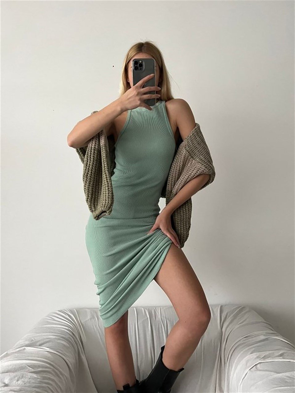 Bruna Bisiklet Yaka Triko Elbise