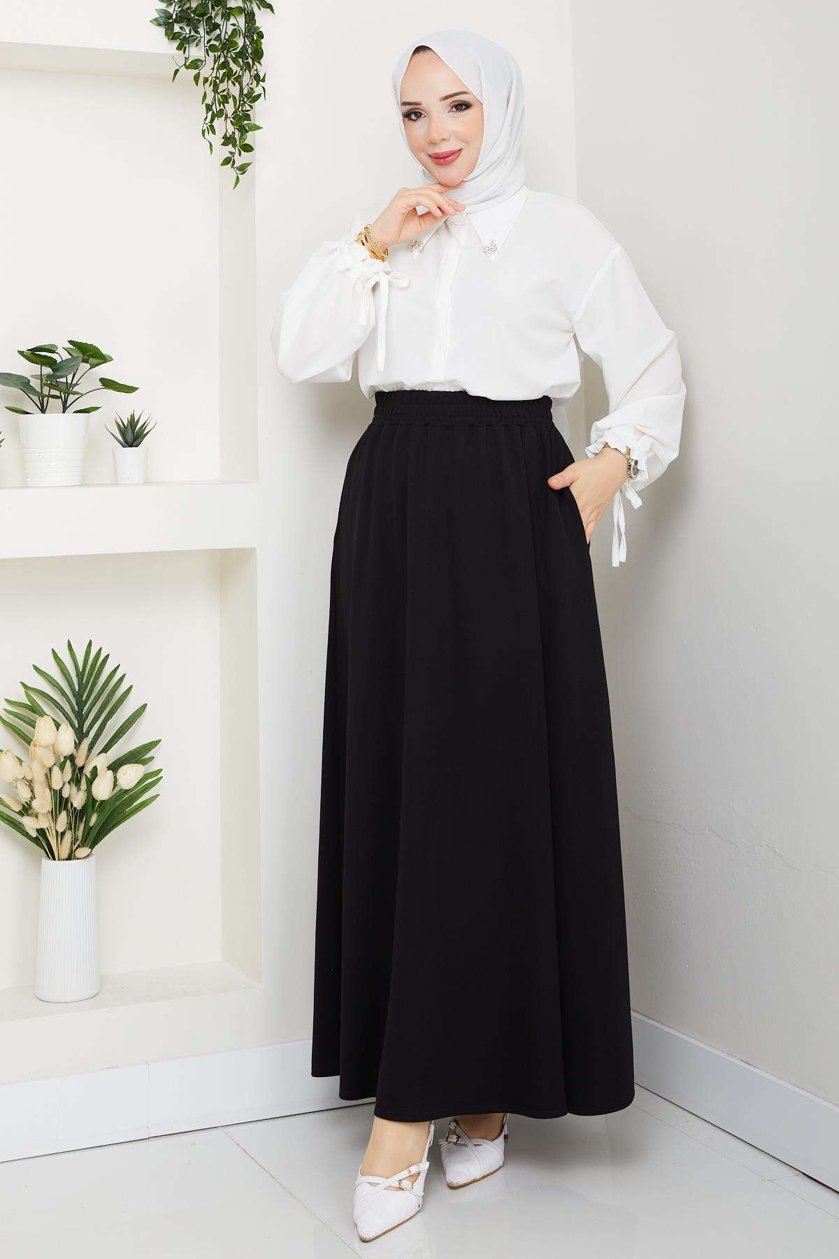 Günay Karaca Siyah Oysho Kumaş Kadın Etek Beli Lastikli 38 40 42 44 46 48 Bedenlere Uyumludur.