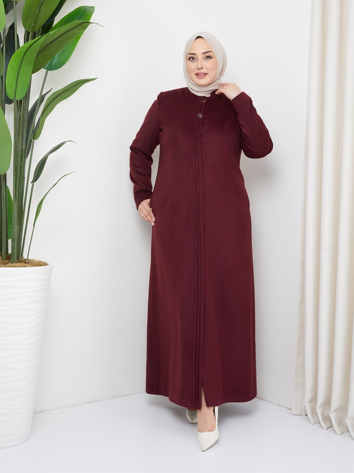 Büyük Beden Desenli  Anne Kışlık  Kaşe Pardesü 4670