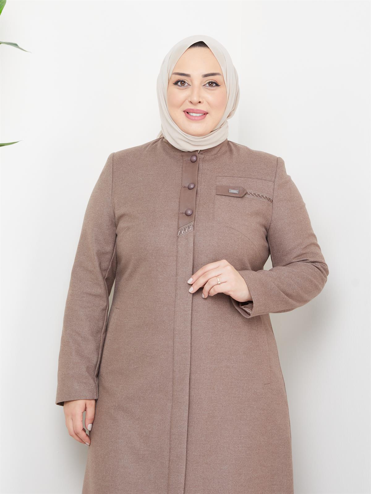 Doque Anne Büyük Beden İnce Kışlık Kaşe Kadın Pardesü 55061