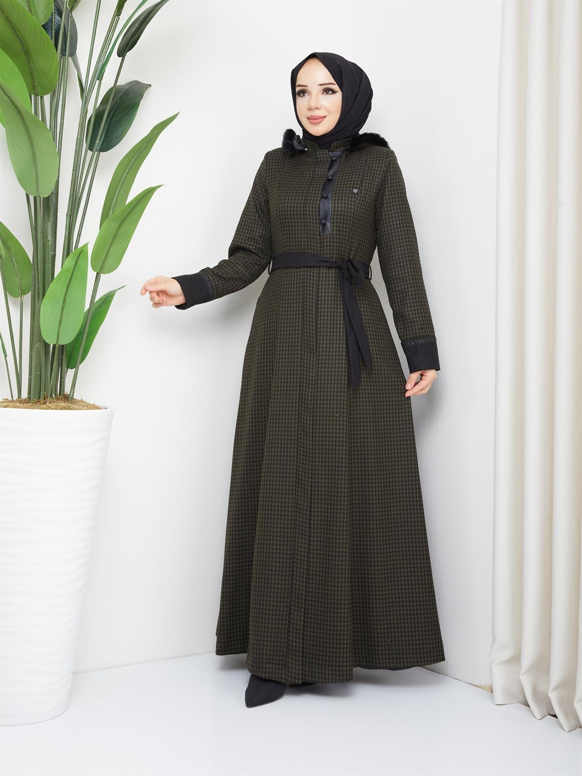 Doque Mevsimlik Kışlık Tam Boy Kazayağı Desen Kadın Mevlana Model Pardesü 55031