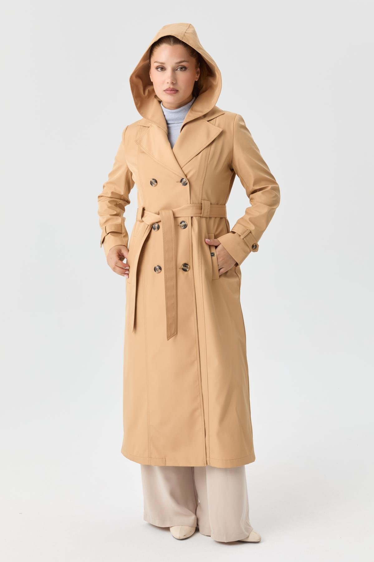 Doque Kadın Trençkot Çift Düğme İçi Kürkü Astarlı Mevsimlik Kışlık  Genç Spor Bej Taş  60040