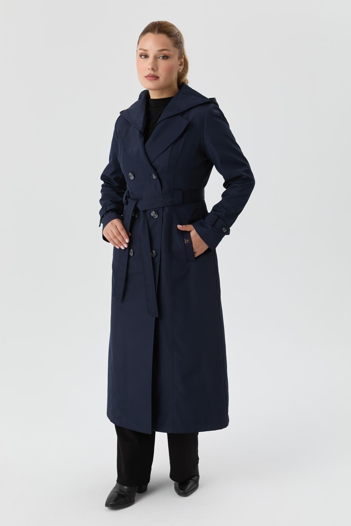 Doque Kadın Trençkot İçi Kürkü Astarlı Mevsimlik Kışlık  Genç Spor Lacivert 60040