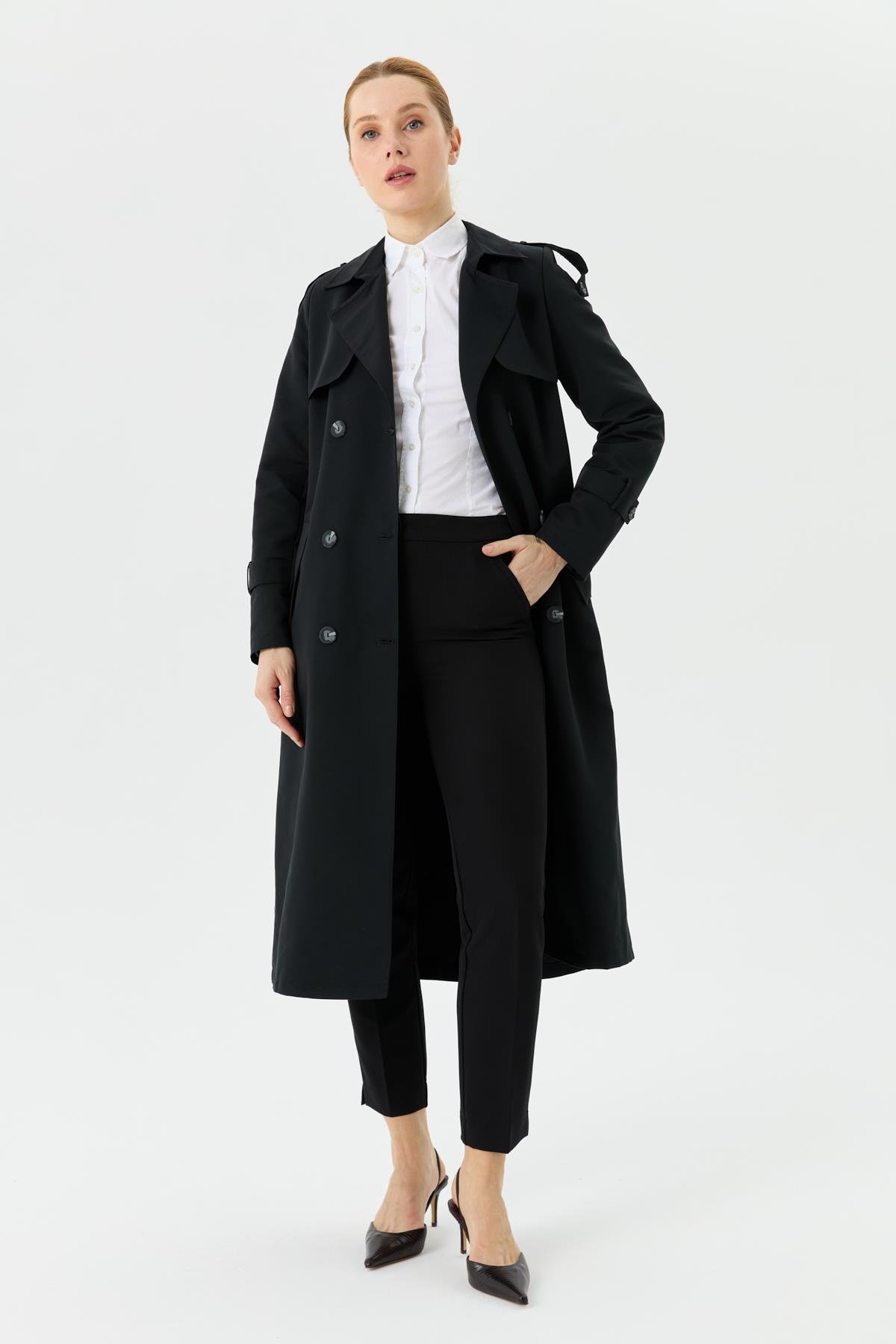 Günay Karaca Çift Düğme Mevsimlik Kadın Spor Trençkot İçi Astarlı 20242 