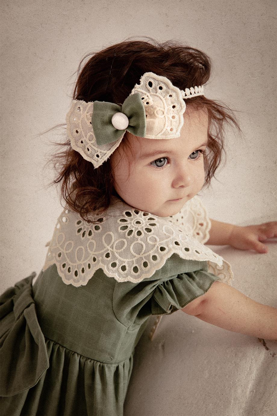 Araz Küf Yeşili Kız Bebek Elbisesi I Kız Bebek I Araz Retro Baby