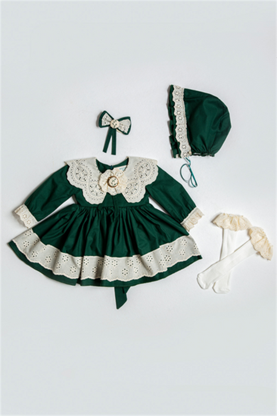 Araz Zümrüt Yeşili Kız Bebek Elbisesi I Kız Bebek I Araz Retro Baby
