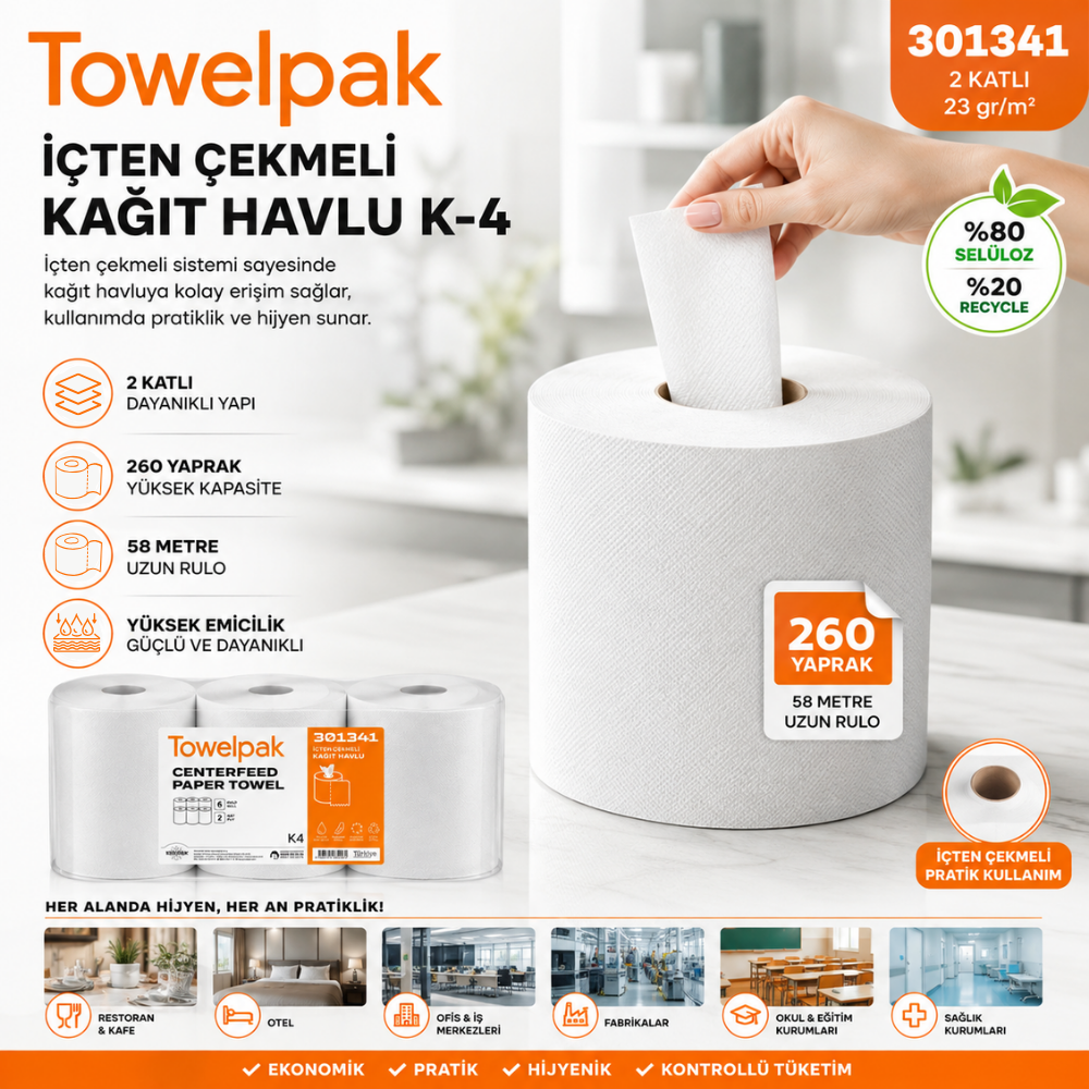 301341 Towelpak İçten Çekmeli Havlu K-4