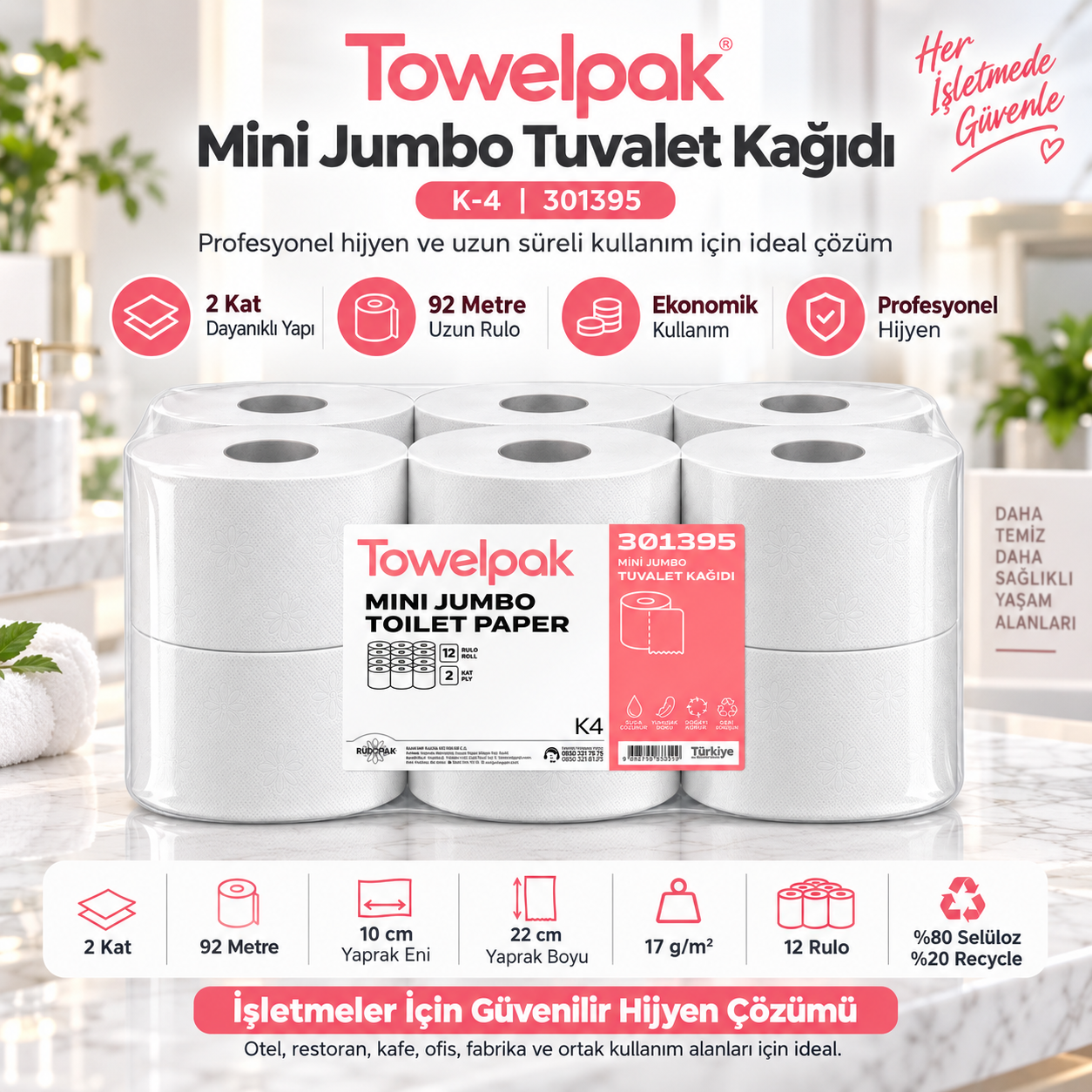 301395 Towelpak Mini Jumbo Tuvalet Kağıdı K-4