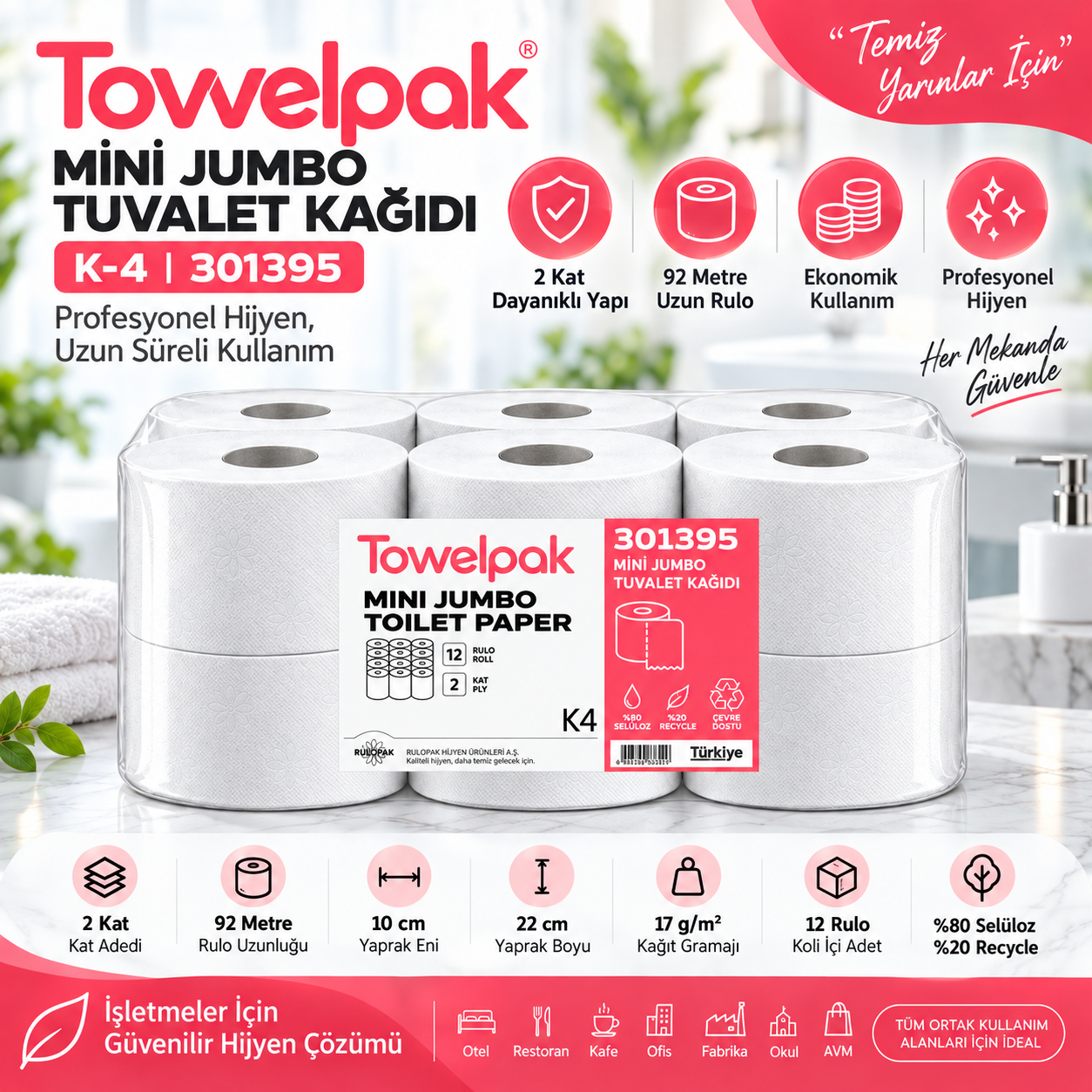 301395 Towelpak Mini Jumbo Tuvalet Kağıdı K-4