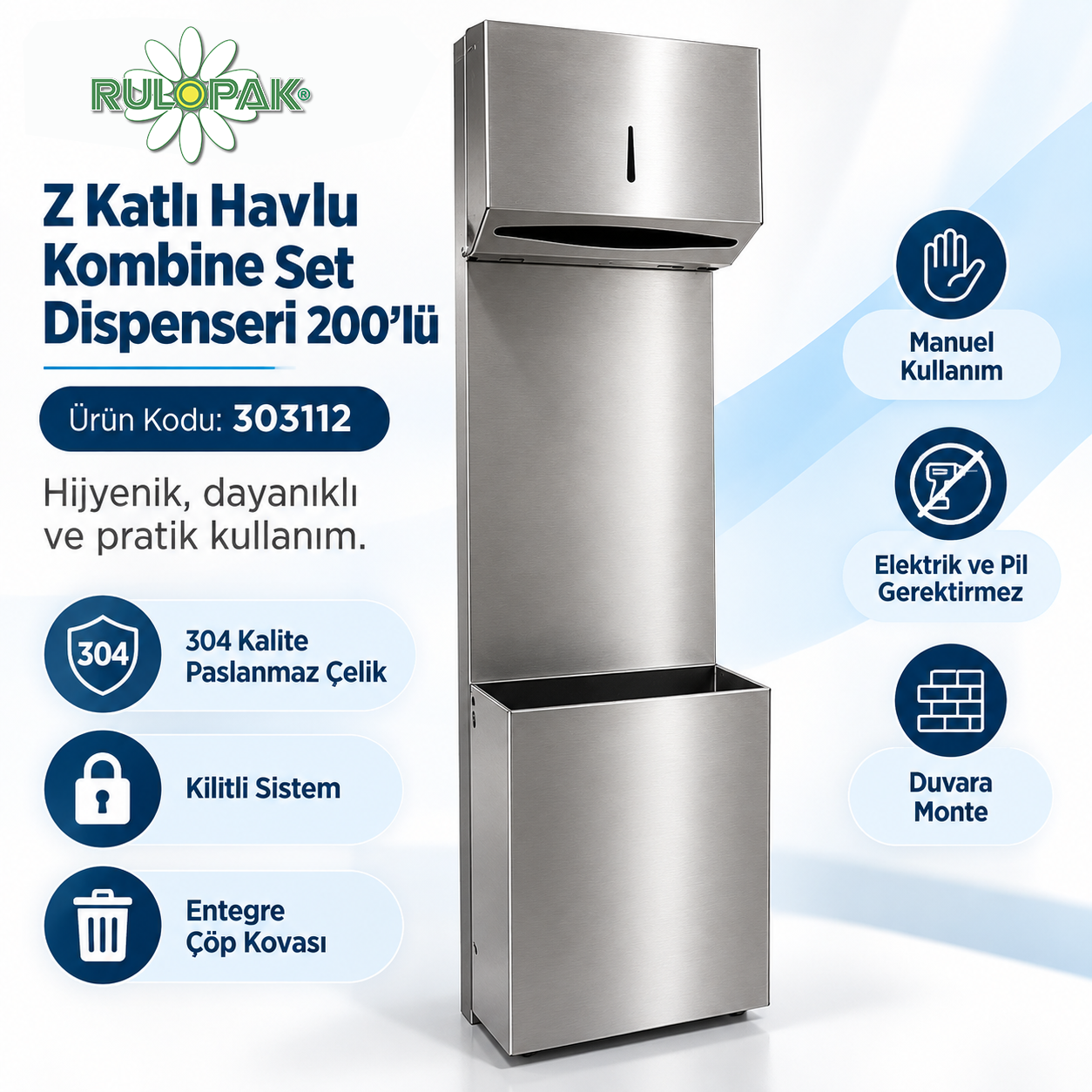 303112 Z Katlı Havlu Kombine Set Dispenseri 200lü