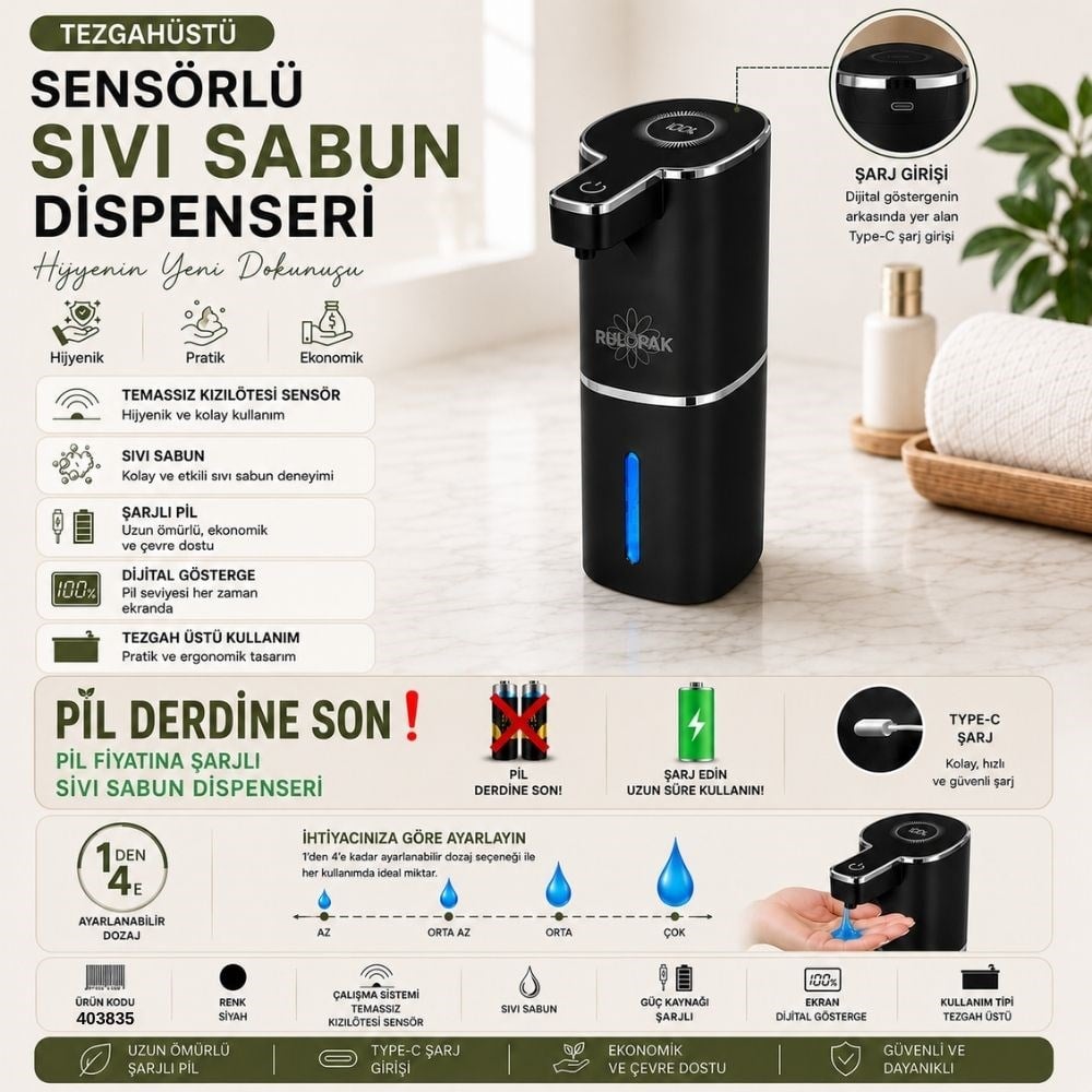 403835 Sensörlü Tezgahüstü Sıvı Sabun Dispenseri Siyah