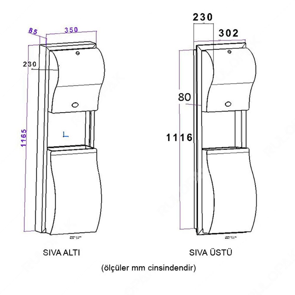 Rulopak Ankastre Kombine Havlu Makinesi Seti Sıva Üstü