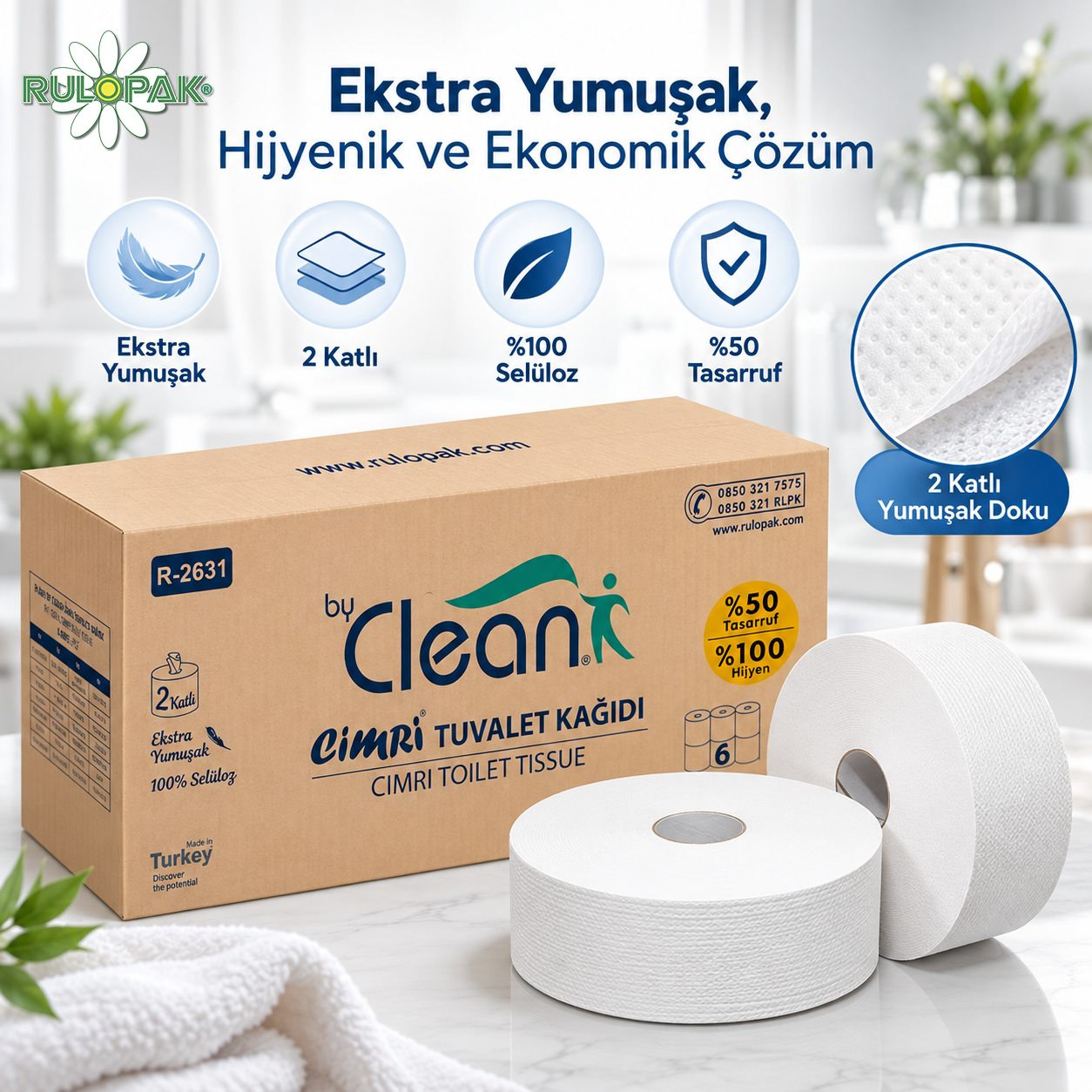 Rulopak By Clean Cimri Tuvalet Kağıdı 2 Katlı 4 Kg