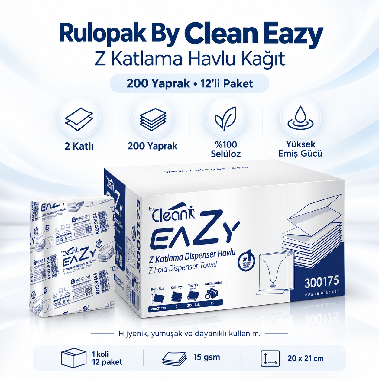 Rulopak By Clean Eazy Z Katlama Havlu Kağıt 200 Yaprak 12Li Paket