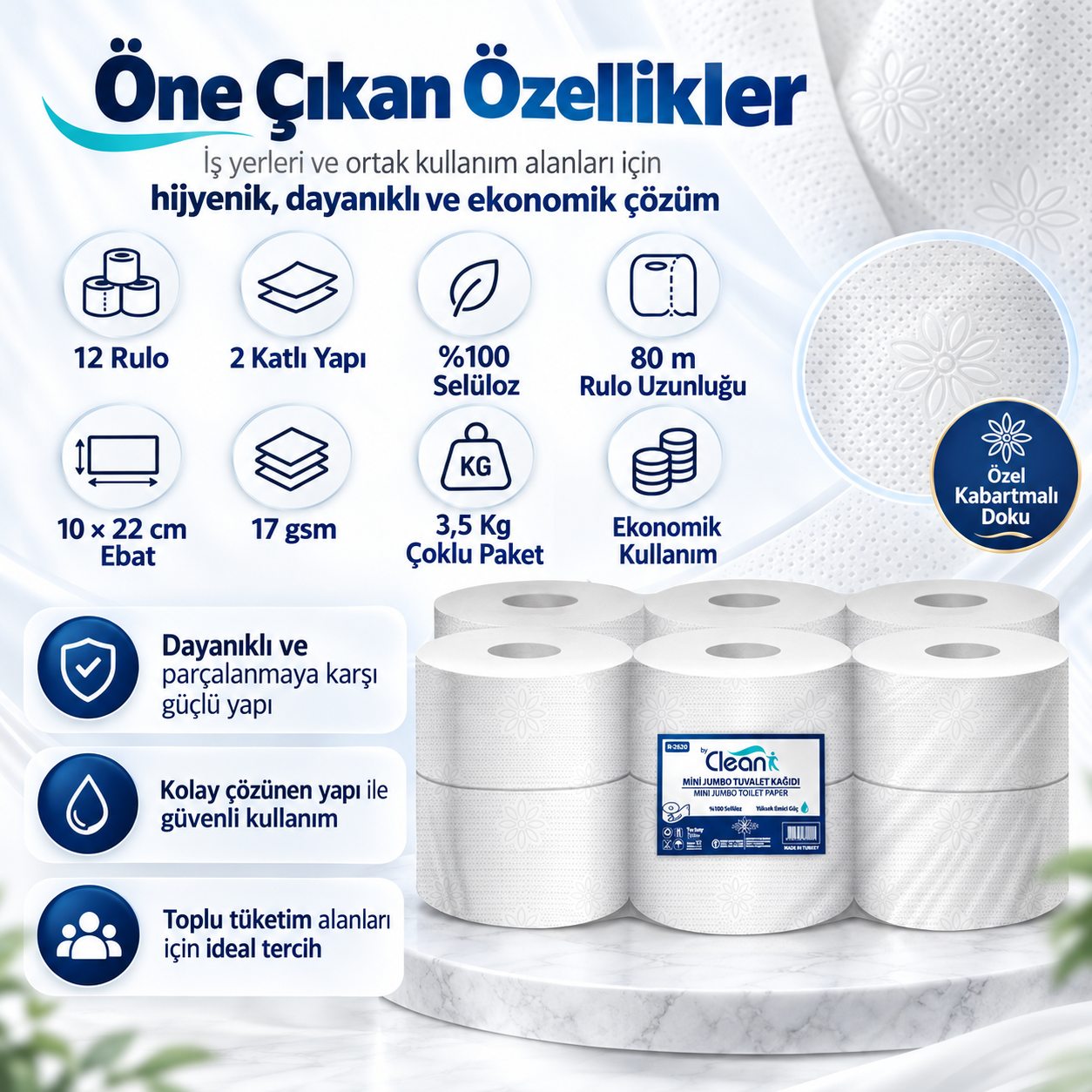 Rulopak By Clean Mini Jumbo Tuvalet Kağıdı 2 Katlı 12Li Paket 3,5 Kg