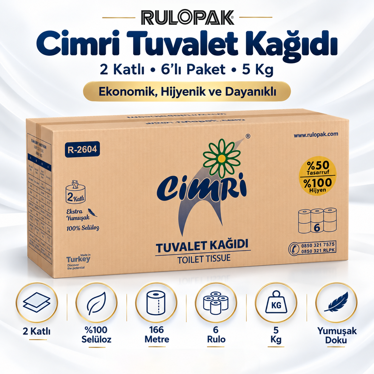 Rulopak Cimri Tuvalet Kağıdı 2 Katlı 6Lı Paket 5 Kg