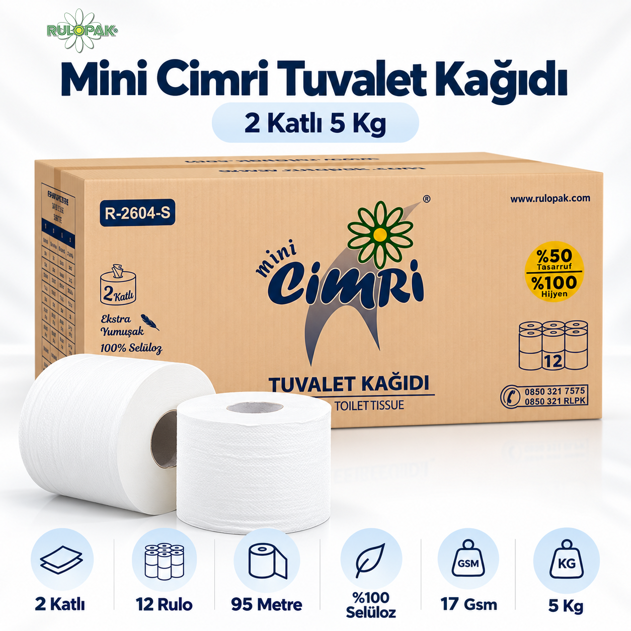 Rulopak Mini Cimri Tuvalet Kağıdı 2 Katlı 5 Kg