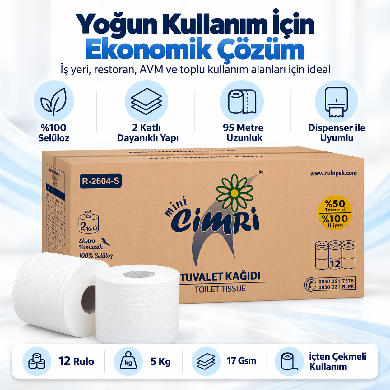 Rulopak Mini Cimri Tuvalet Kağıdı 2 Katlı 5 Kg