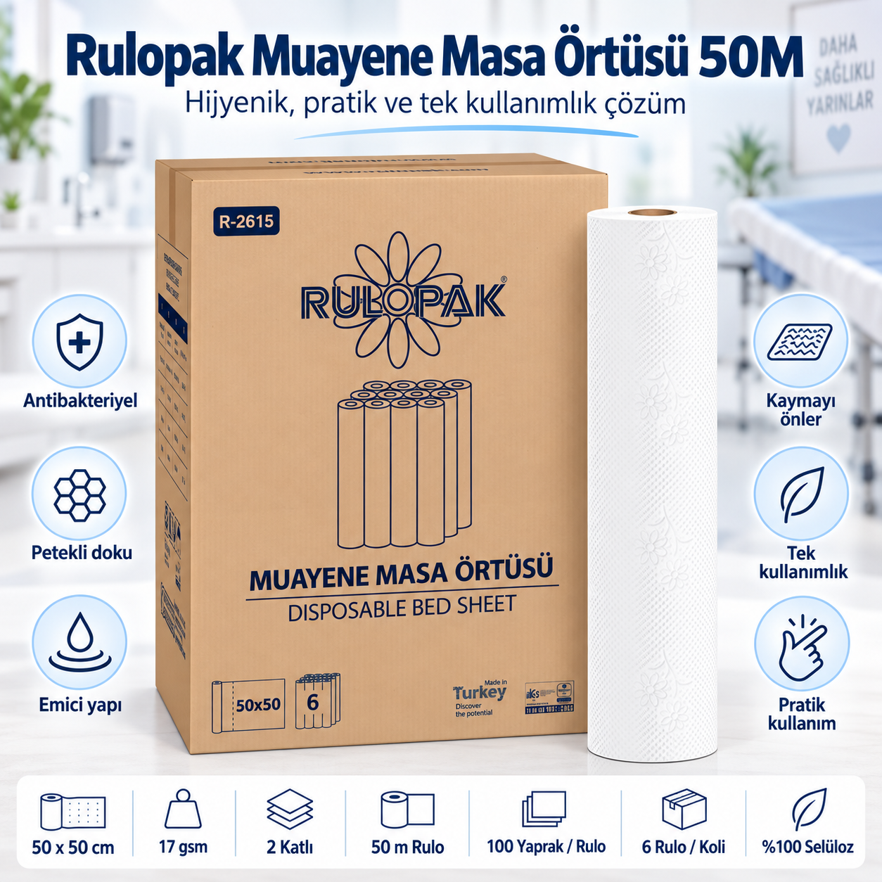 Rulopak Muayene Masa Örtüsü 50M 