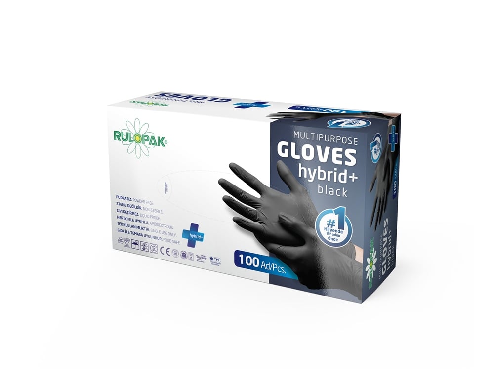 Rulopak Pe Eldiven Tek Kullanımlık Pudrasız S  Beden - 100 Adet - Siyah