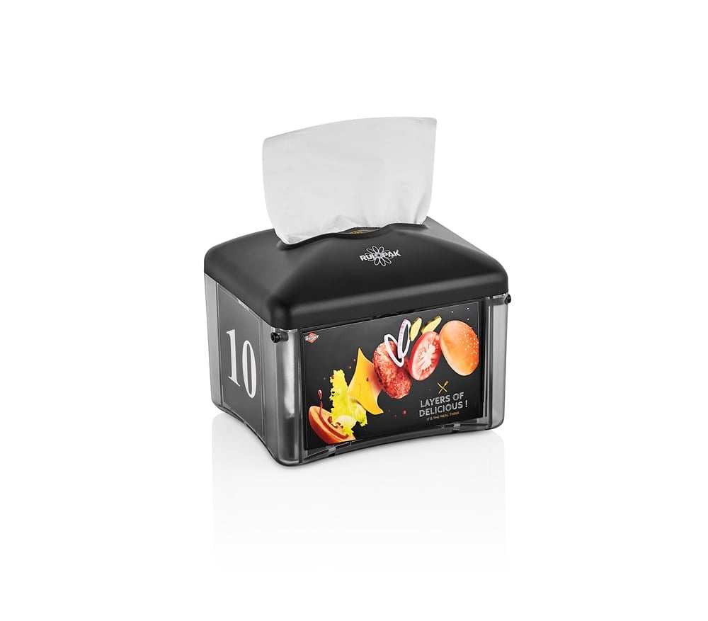 Rulopak Reklamlı Tekçek Mini Peçete Dispenseri Siyah