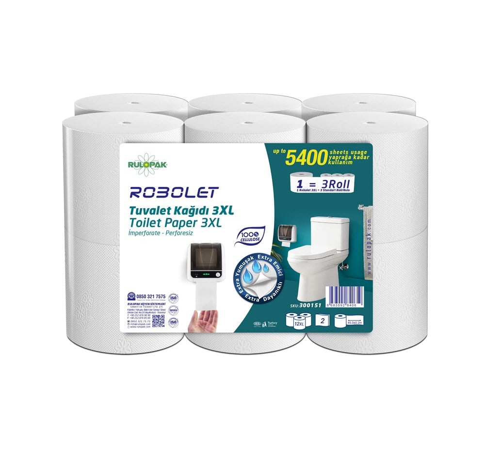 Rulopak Robolet Tuvalet Kağıdı 2 Katlı 3XL 12'Li Paket