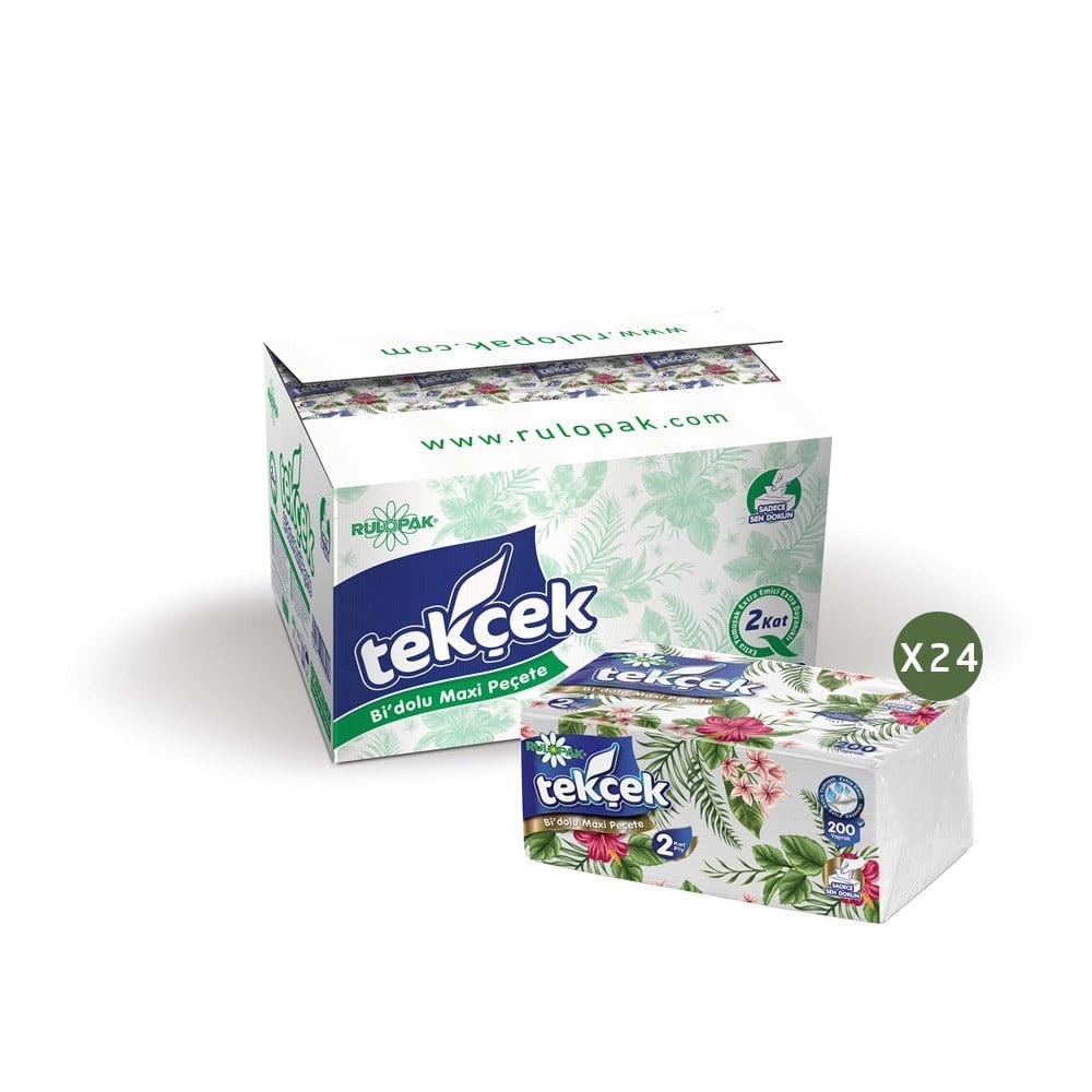 Rulopak Tekçek BiDolu Maxi Peçete 2 Katlı 200 Yaprak 24Lü Paket