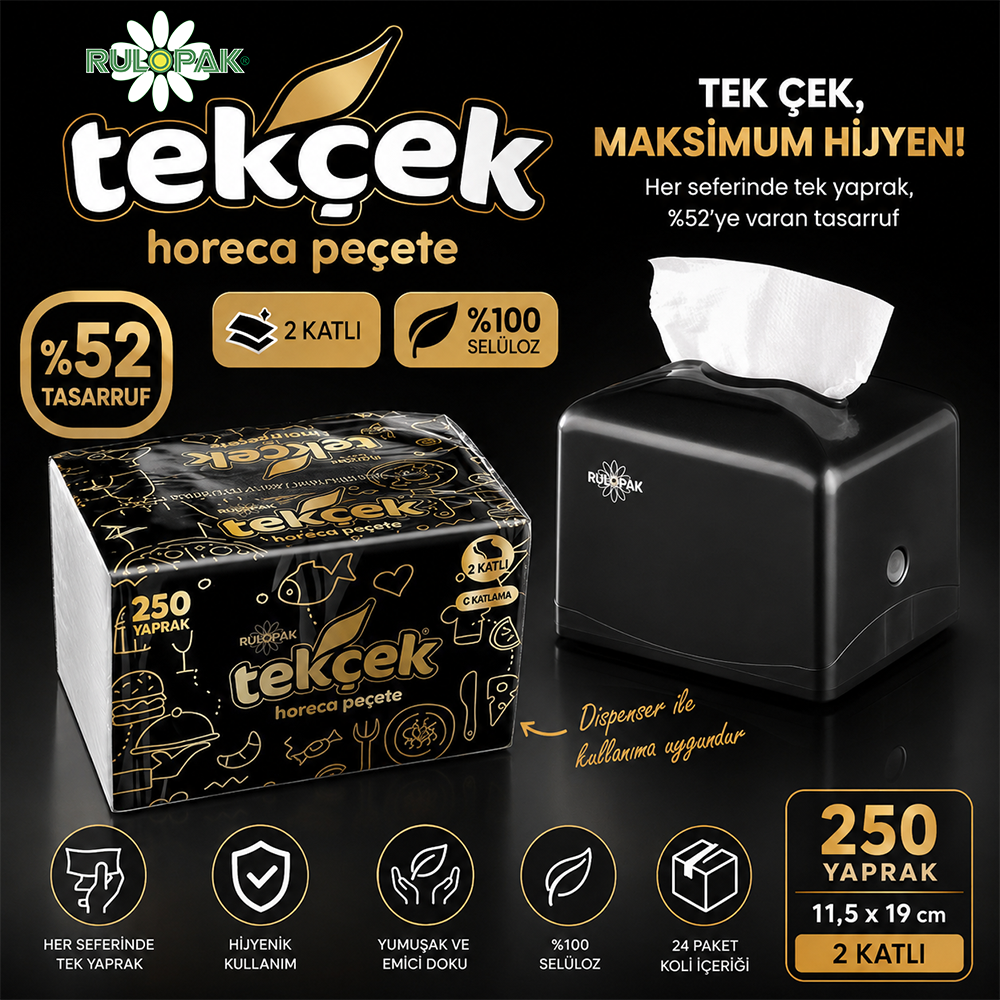 Rulopak Tekçek Horeca Dispenser Peçete 2 Katlı 250 Yaprak 24Lü Paket