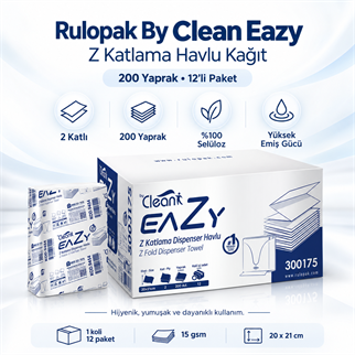 Rulopak By Clean Eazy Z Katlama Havlu Kağıt 200 Yaprak 12Li Paket