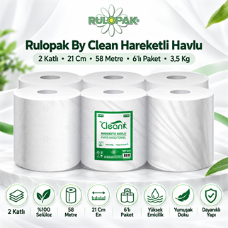 Rulopak By Clean Hareketli Havlu 2 Katlı 21 Cm 58 Metre 6Lı Paket 3,5 Kg
