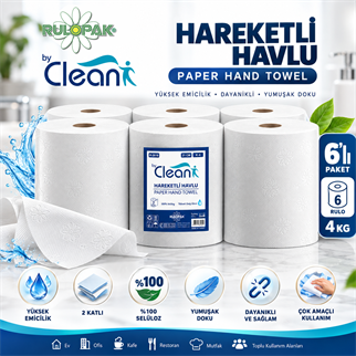 Rulopak By Clean Hareketli Havlu 2 Katlı 21 Cm 67 M 6Lı Paket 4 Kg