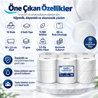 Rulopak By Clean Mini Jumbo Tuvalet Kağıdı 2 Katlı 12Li Paket 3,5 Kg