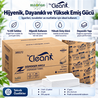 Rulopak By Clean Z Katlama Havlu Kağıt 2 Katlı 200 Yaprak 12Li Paket