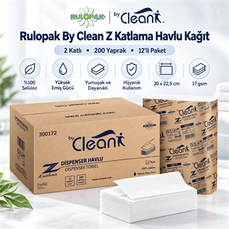 Rulopak By Clean Z Katlama Havlu Kağıt 2 Katlı 200 Yaprak 12Li Paket